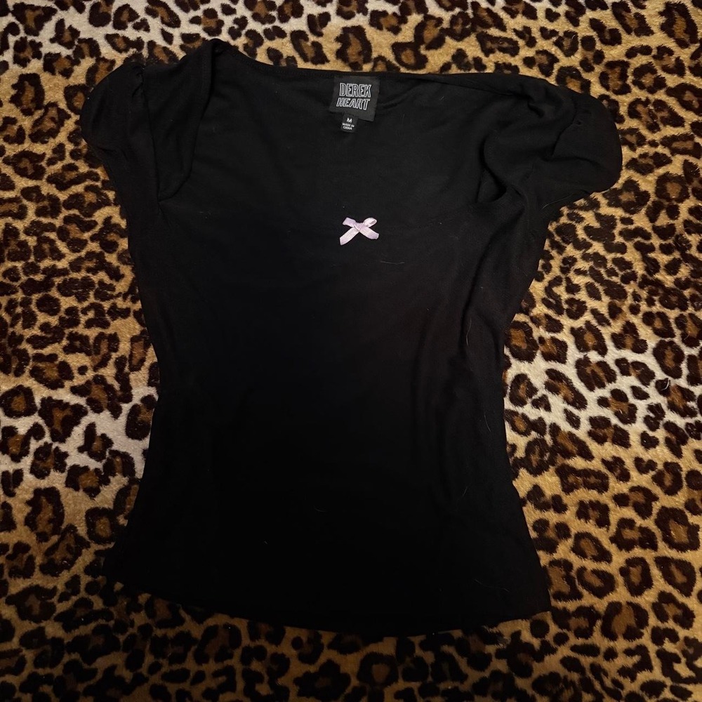 Derek Heart Black Off Shoulder Top Pink Bow Detail Cap Sleeve Blouse Medium